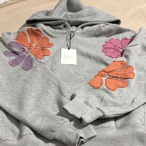 Gray Hoodie with Orange, Mauve and Purple Floral Design